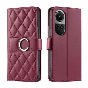 For OPPO Reno10 /10 Pro 5G Global Ring Buckle Rhombic Leather Phone Case(Red)