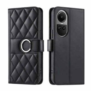 For OPPO Reno10 /10 Pro 5G Global Ring Buckle Rhombic Leather Phone Case(Black)