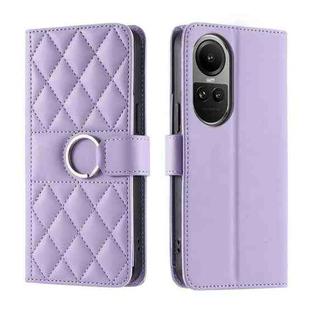 For OPPO Reno10 /10 Pro 5G Global Ring Buckle Rhombic Leather Phone Case(Purple)