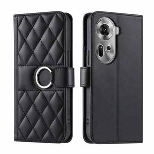 For OPPO Reno11 5G Global Ring Buckle Rhombic Leather Phone Case(Black)