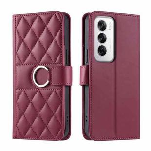 For OPPO Reno12 5G Global Ring Buckle Rhombic Leather Phone Case(Red)