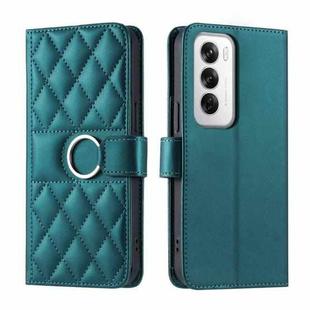 For OPPO Reno12 5G Global Ring Buckle Rhombic Leather Phone Case(Green)