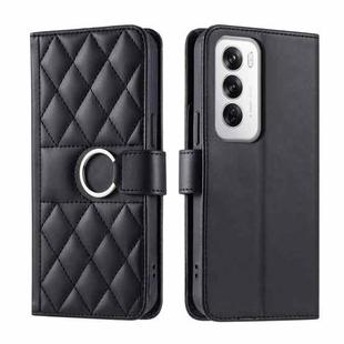 For OPPO Reno12 5G Global Ring Buckle Rhombic Leather Phone Case(Black)