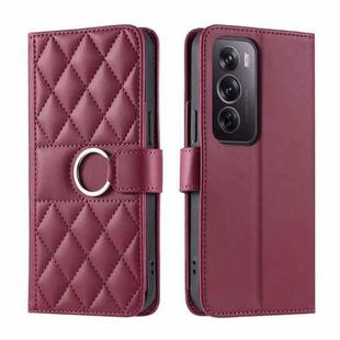 For OPPO Reno12 Pro 5G Global Ring Buckle Rhombic Leather Phone Case(Red)