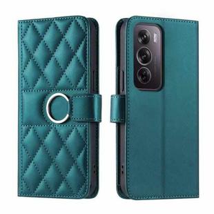For OPPO Reno12 Pro 5G Global Ring Buckle Rhombic Leather Phone Case(Green)