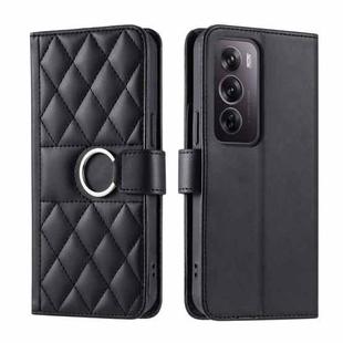 For OPPO Reno12 Pro 5G Global Ring Buckle Rhombic Leather Phone Case(Black)