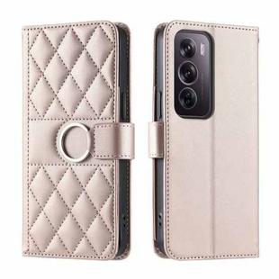 For OPPO Reno12 Pro 5G Global Ring Buckle Rhombic Leather Phone Case(Rose Gold)