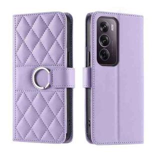 For OPPO Reno12 Pro 5G Global Ring Buckle Rhombic Leather Phone Case(Purple)