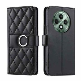 For OPPO Reno12 F 4G Global Ring Buckle Rhombic Leather Phone Case(Black)