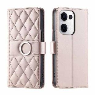 For OPPO Reno13 5G Ring Buckle Rhombic Leather Phone Case(Rose Gold)