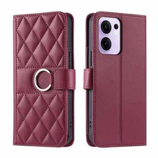 For OPPO Reno13 F 5G Global / 4G India Ring Buckle Rhombic Leather Phone Case(Red)