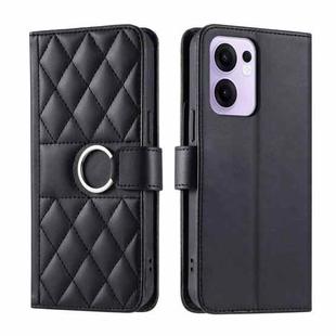 For OPPO Reno13 F 5G Global / 4G India Ring Buckle Rhombic Leather Phone Case(Black)