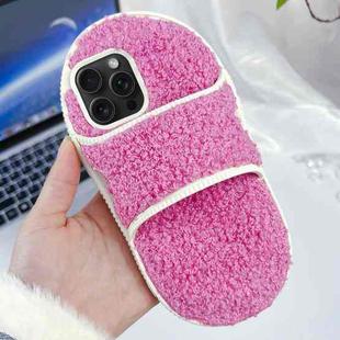 For iPhone 15 Pro Max Creative Plush Slipper Design TPU Phone Case(Rose Red)