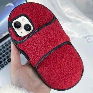 For iPhone 15 Creative Plush Slipper Design TPU Phone Case(Red)