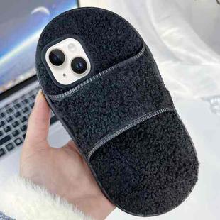 For iPhone 15 Creative Plush Slipper Design TPU Phone Case(Black)