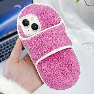 For iPhone 15 Creative Plush Slipper Design TPU Phone Case(Rose Red)