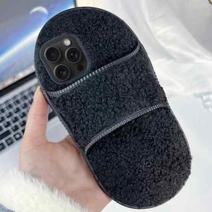 For iPhone 14 Pro Creative Plush Slipper Design TPU Phone Case(Black)