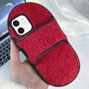 For iPhone 12 / 12 Pro Creative Plush Slipper Design TPU Phone Case(Red)