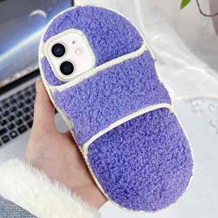 For iPhone 12 / 12 Pro Creative Plush Slipper Design TPU Phone Case(Light Purple)