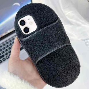 For iPhone 11 Creative Plush Slipper Design TPU Phone Case(Black)