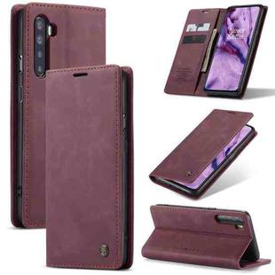 For OnePlus Nord CaseMe-013 Multifunctional Retro Frosted Horizontal Flip Leather Case with Card Slot & Holder & Wallet(Wine Red)