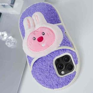 For iPhone 15 Pro Max Creative Plush Doll Slipper Design TPU Phone Case(Pink Rabbit)