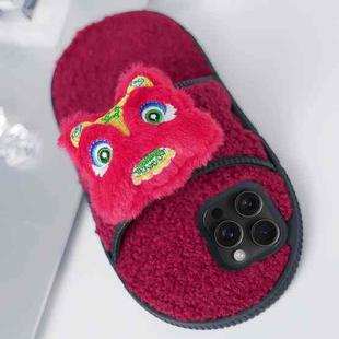 For iPhone 15 Pro Creative Plush Doll Slipper Design TPU Phone Case(Red Dragon)