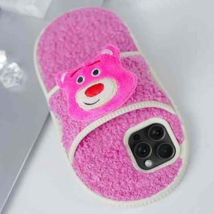 For iPhone 15 Pro Creative Plush Doll Slipper Design TPU Phone Case(Pink Bear)