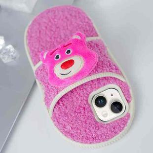 For iPhone 15 Creative Plush Doll Slipper Design TPU Phone Case(Pink Bear)