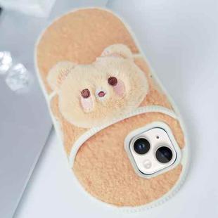 For iPhone 15 Creative Plush Doll Slipper Design TPU Phone Case(Grizzly Bear)