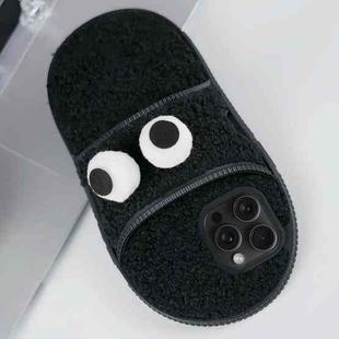 For iPhone 15 Pro Creative Plush Big Eyes Slipper Design TPU Phone Case(Black)