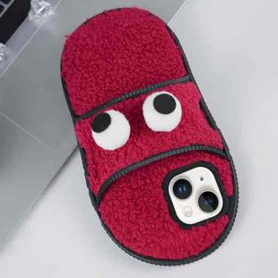 For iPhone 15 Creative Plush Big Eyes Slipper Design TPU Phone Case(Red)