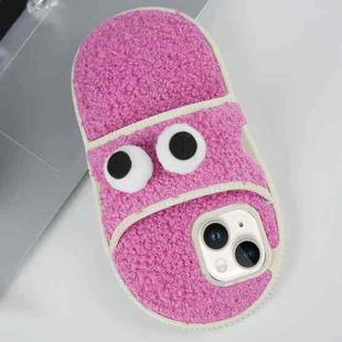 For iPhone 15 Creative Plush Big Eyes Slipper Design TPU Phone Case(Rose Red)