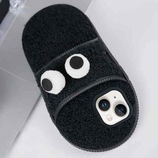 For iPhone 14 / 13 Creative Plush Big Eyes Slipper Design TPU Phone Case(Black)