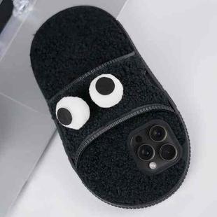 For iPhone 14 Pro Max Creative Plush Big Eyes Slipper Design TPU Phone Case(Black)