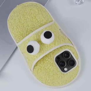 For iPhone 14 Pro Max Creative Plush Big Eyes Slipper Design TPU Phone Case(Light Yellow)