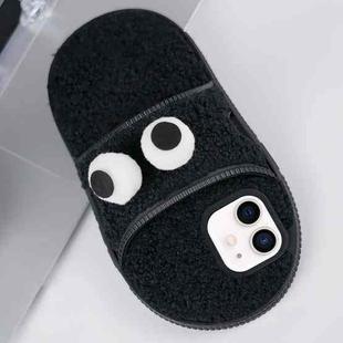 For iPhone 12 / 12 Pro Creative Plush Big Eyes Slipper Design TPU Phone Case(Black)