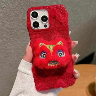 For iPhone 16 Pro Max Doll Plush PU Hybrid PC Phone Case(Red)