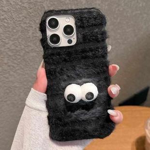 For iPhone 16 Pro Max Doll Plush PU Hybrid PC Phone Case(Black)