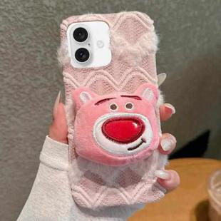 For iPhone 16 Plus Doll Plush PU Hybrid PC Phone Case(Pink)