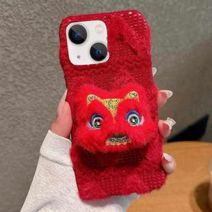 For iPhone 15 Doll Plush PU Hybrid PC Phone Case(Red)