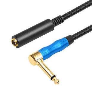 6.35mm 1/4 TRS Male Mono Elbow to Female Electric Guitar Audio Cable, Length:0.3m(Black Blue)