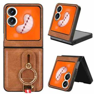 For Infinix Zero Flip Wristband Leather Back Phone Case(Brown)