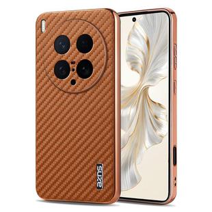 For vivo X200 Ultra AZNS Electroplated Edge Carbon Fiber Texture Phone Case(Brown)