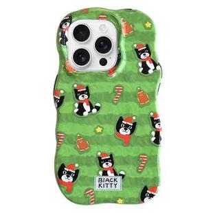 For iPhone 16 Pro Christmas Black Cat 2 in 1 TPU Phone Case(Green)