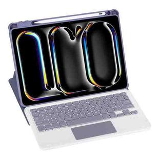 For iPad Pro 11 2024 L13-A 360 Rotation Acrylic Transparent Bluetooth Keyboard Leather Case With Touch Control(Purple)