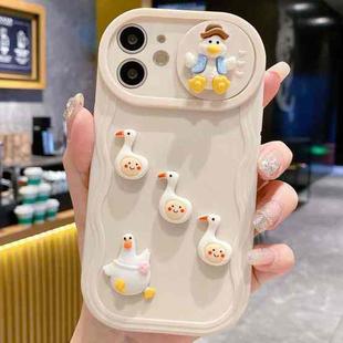 For iPhone 12 Creative 3D Duck Design Sliding Window Full Coverage Phone Case(Beige)