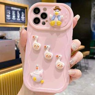 For iPhone 12 Pro Creative 3D Duck Design Sliding Window Full Coverage Phone Case(Pink)