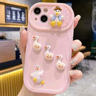 For iPhone 13 Creative 3D Duck Design Sliding Window Full Coverage Phone Case(Pink)