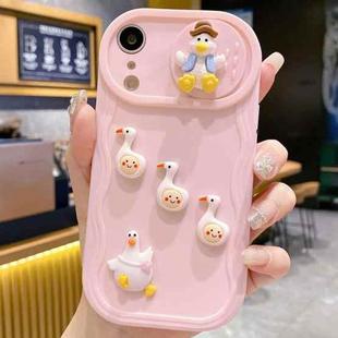 For iPhone XR Creative 3D Duck Design Sliding Window Full Coverage Phone Case(Pink)